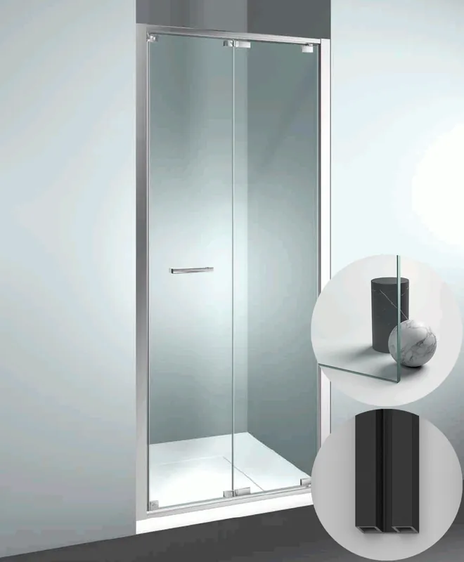 Box Doccia serie Junior modello GN Reversibile, misura Standard 720 mm, in Cristallo temperato finitura Trasparente, montanti finitura Nero Opaco, compreso TPA Actieprijs