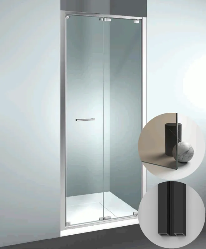 Box Doccia serie Junior modello GN Reversibile, misura Standard 920 mm, in Cristallo temperato finitura Bronzo, montanti finitura Nero Opaco, compreso TPA Finale Uitverkoop