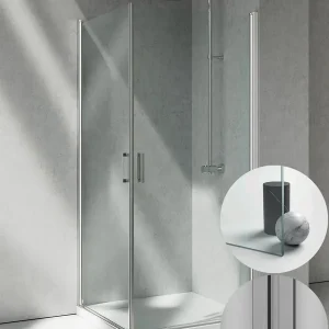 Weekendaanbieding Box Doccia serie Linea modello LA Destra, su misura al cm da 680 a 770 mm, in Cristallo temperato finitura Trasparente, montanti finitura Acciaio Spazzolato, compreso TPA