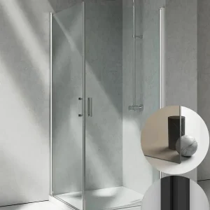 Box Doccia serie Linea modello LA Destra, su misura al cm da 780 a 870 mm, in Cristallo temperato finitura Bronzo, montanti finitura Nero Opaco, compreso TPA Meest Verkocht
