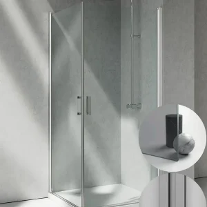 Flitsaanbieding Box Doccia serie Linea modello LA Destra, su misura al cm da 780 a 870 mm, in Cristallo temperato finitura Grigio, montanti finitura Acciaio Spazzolato, compreso TPA