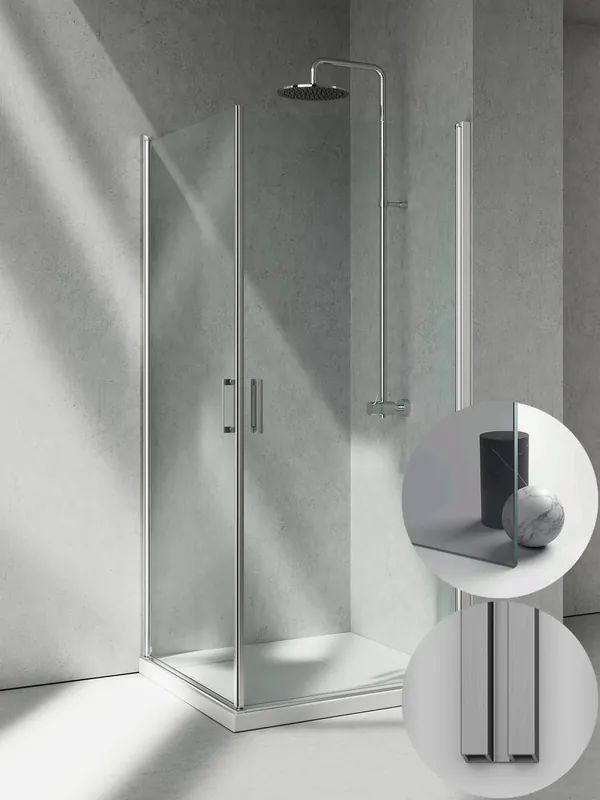 Flitsaanbieding Box Doccia serie Linea modello LA Destra, su misura al cm da 780 a 870 mm, in Cristallo temperato finitura Grigio, montanti finitura Acciaio Spazzolato, compreso TPA