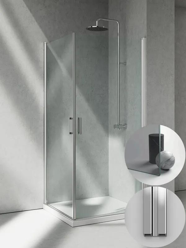 Box Doccia serie Linea modello LA Destra, su misura al cm da 780 a 870 mm, in Cristallo temperato finitura Grigio, montanti finitura Argento Lucido, compreso TPA Nu Kopen