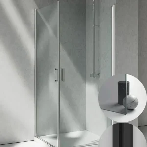 Box Doccia serie Linea modello LA Destra, su misura al cm da 780 a 870 mm, in Cristallo temperato finitura Grigio, montanti finitura Nero Opaco, compreso TPA Tijdelijk Beschikbaar