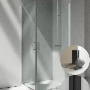Box Doccia serie Linea modello LA Destra, su misura al cm da 880 a 990 mm, in Cristallo temperato finitura Bronzo, montanti finitura Nero Opaco, compreso TPA Rechtstreeks Van De Fabrikant