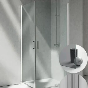 Hoge Kwaliteit Box Doccia serie Linea modello LA Destra, su misura al cm da 880 a 990 mm, in Cristallo temperato finitura Grigio, montanti finitura Acciaio Spazzolato, compreso TPA
