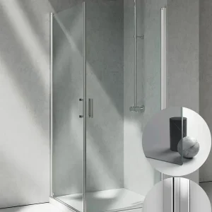 Aanbieding Box Doccia serie Linea modello LA Destra, su misura al cm da 880 a 990 mm, in Cristallo temperato finitura Grigio, montanti finitura Argento Lucido, compreso TPA