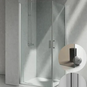 Box Doccia serie Linea modello LA Sinistra, su misura al cm da 680 a 770 mm, in Cristallo temperato finitura Bronzo, montanti finitura Acciaio Spazzolato, compreso TPA Gratis Retour