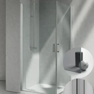 Nu Kopen Box Doccia serie Linea modello LA Sinistra, su misura al cm da 680 a 770 mm, in Cristallo temperato finitura Grigio, montanti finitura Acciaio Spazzolato, compreso TPA