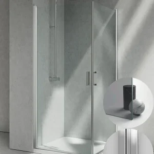 Superprijs Box Doccia serie Linea modello LA Sinistra, su misura al cm da 680 a 770 mm, in Cristallo temperato finitura Grigio, montanti finitura Argento Lucido, compreso TPA