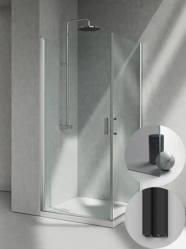 Beste Prijs Box Doccia serie Linea modello LA Sinistra, su misura al cm da 680 a 770 mm, in Cristallo temperato finitura Grigio, montanti finitura Nero Opaco, compreso TPA