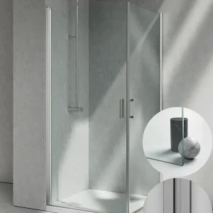 Box Doccia serie Linea modello LA Sinistra, su misura al cm da 680 a 770 mm, in Cristallo temperato finitura Trasparente, montanti finitura Acciaio Spazzolato, compreso TPA Beperkt Aanbod