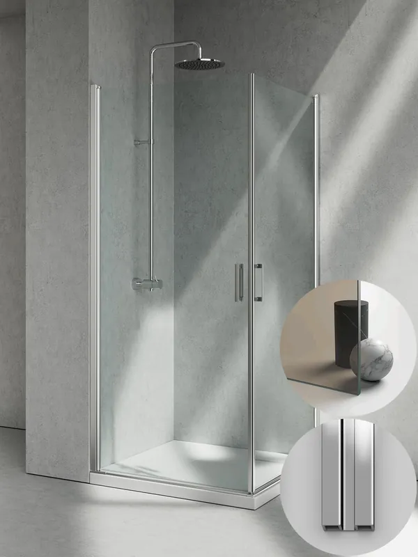 Alleen Vandaag Box Doccia serie Linea modello LA Sinistra, su misura al cm da 780 a 870 mm, in Cristallo temperato finitura Bronzo, montanti finitura Argento Lucido, compreso TPA