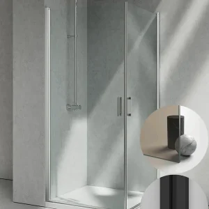 Aanbieding Box Doccia serie Linea modello LA Sinistra, su misura al cm da 780 a 870 mm, in Cristallo temperato finitura Bronzo, montanti finitura Nero Opaco, compreso TPA