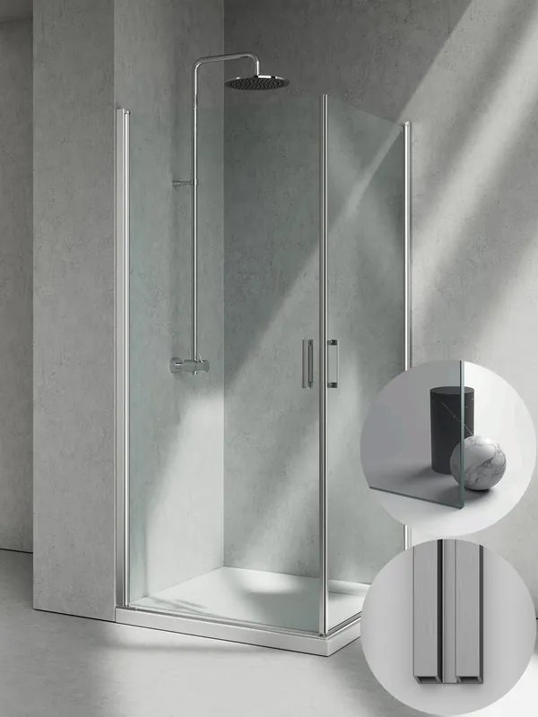 Koop Vandaag Box Doccia serie Linea modello LA Sinistra, su misura al cm da 780 a 870 mm, in Cristallo temperato finitura Grigio, montanti finitura Acciaio Spazzolato, compreso TPA