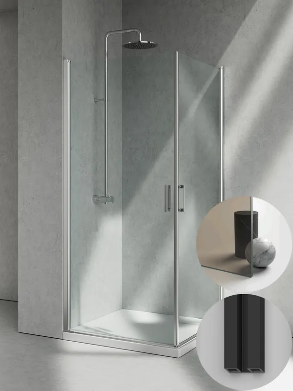 Beste Prijs Box Doccia serie Linea modello LA Sinistra, su misura al cm da 880 a 990 mm, in Cristallo temperato finitura Bronzo, montanti finitura Nero Opaco, compreso TPA