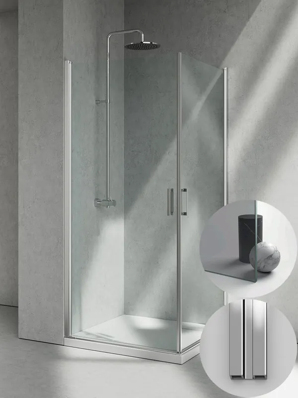 Bestseller Box Doccia serie Linea modello LA Sinistra, su misura al cm da 880 a 990 mm, in Cristallo temperato finitura Grigio, montanti finitura Argento Lucido, compreso TPA
