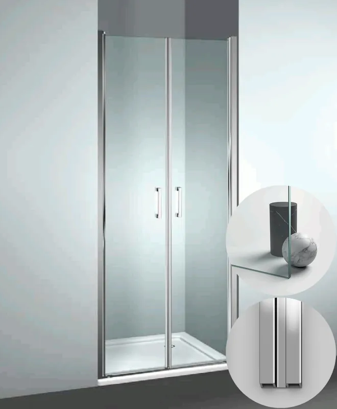 Box Doccia serie Linea modello LB Reversibile, su misura al cm da 1380 a 1590 mm, in Cristallo temperato finitura Trasparente, montanti finitura Argento Lucido, compreso TPA Op = Op