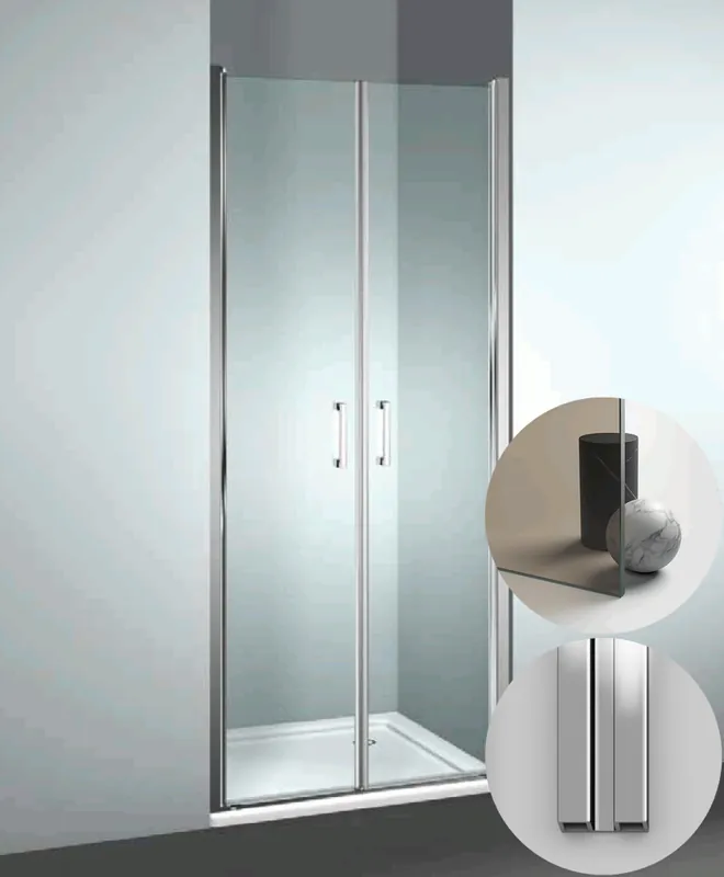 Box Doccia serie Linea modello LB Reversibile, su misura al cm da 780 a 870 mm, in Cristallo temperato finitura Bronzo, montanti finitura Argento Lucido, compreso TPA Alleen Vandaag