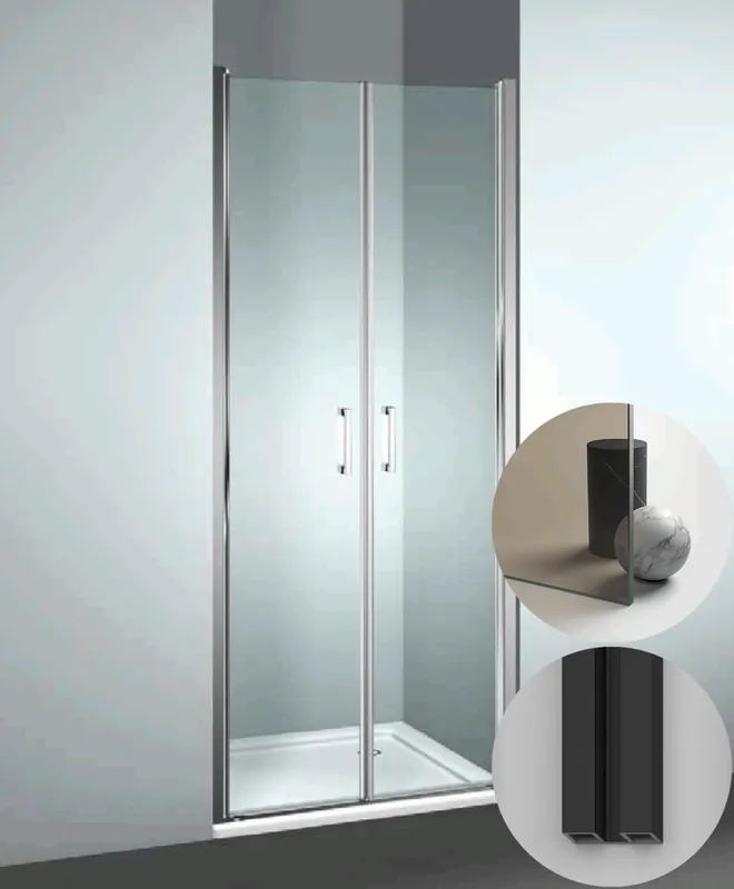 Seizoensaanbieding Box Doccia serie Linea modello LB Reversibile, su misura al cm da 880 a 970 mm, in Cristallo temperato finitura Bronzo, montanti finitura Nero Opaco, compreso TPA