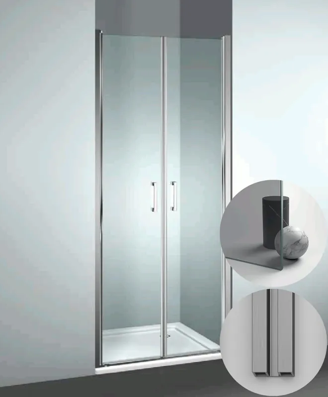 Box Doccia serie Linea modello LB Reversibile, su misura al cm da 880 a 970 mm, in Cristallo temperato finitura Grigio, montanti finitura Acciaio Spazzolato, compreso TPA Nieuw