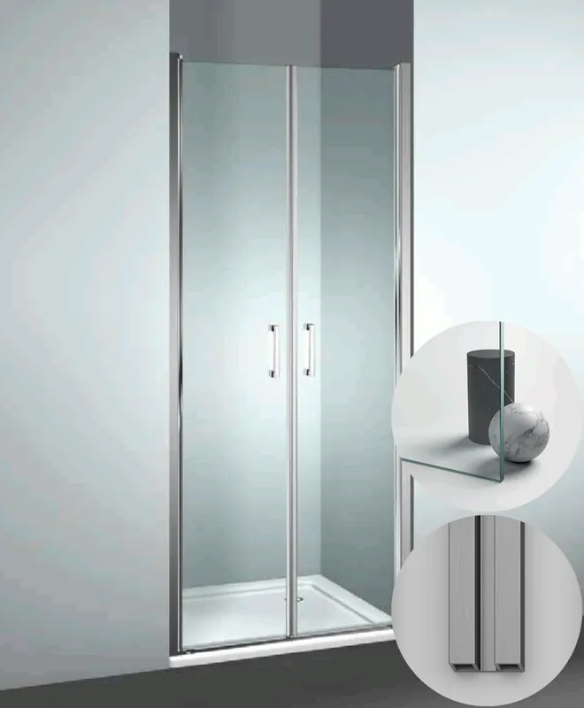 Box Doccia serie Linea modello LB Reversibile, su misura al cm da 880 a 970 mm, in Cristallo temperato finitura Trasparente, montanti finitura Acciaio Spazzolato, compreso TPA Koop Vandaag