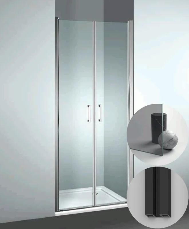 Exclusieve Aanbieding Box Doccia serie Linea modello LB Reversibile, su misura al cm da 980 a 1070 mm, in Cristallo temperato finitura Grigio, montanti finitura Nero Opaco, compreso TPA