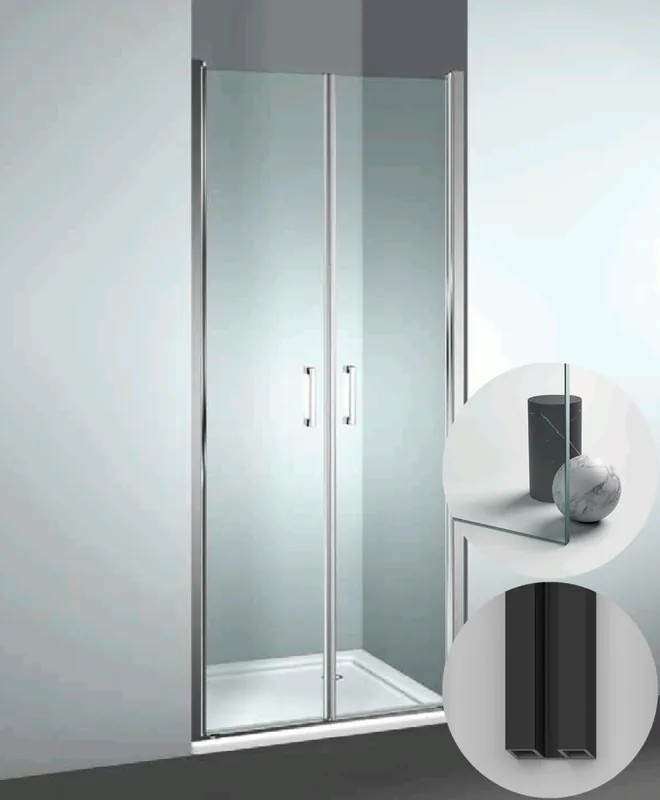 Box Doccia serie Linea modello LB Reversibile, su misura al cm da 980 a 1070 mm, in Cristallo temperato finitura Trasparente, montanti finitura Nero Opaco, compreso TPA Actieprijs