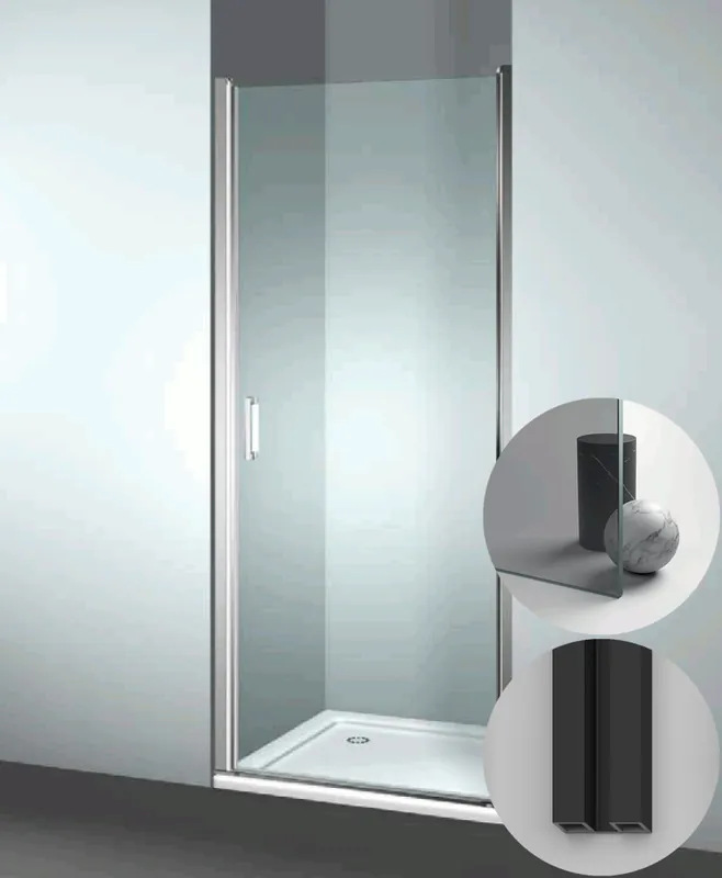 Must-Have Box Doccia serie Linea modello LN Destra, su misura al cm da 680 a 770 mm, in Cristallo temperato finitura Grigio, montanti finitura Nero Opaco, compreso TPA