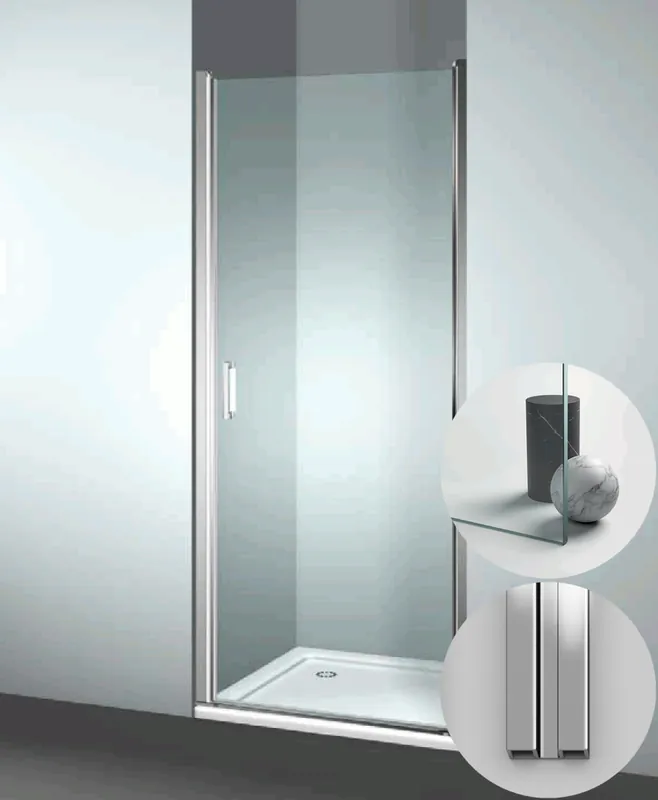 Box Doccia serie Linea modello LN Destra, su misura al cm da 680 a 770 mm, in Cristallo temperato finitura Trasparente, montanti finitura Argento Lucido, compreso TPA Koopje
