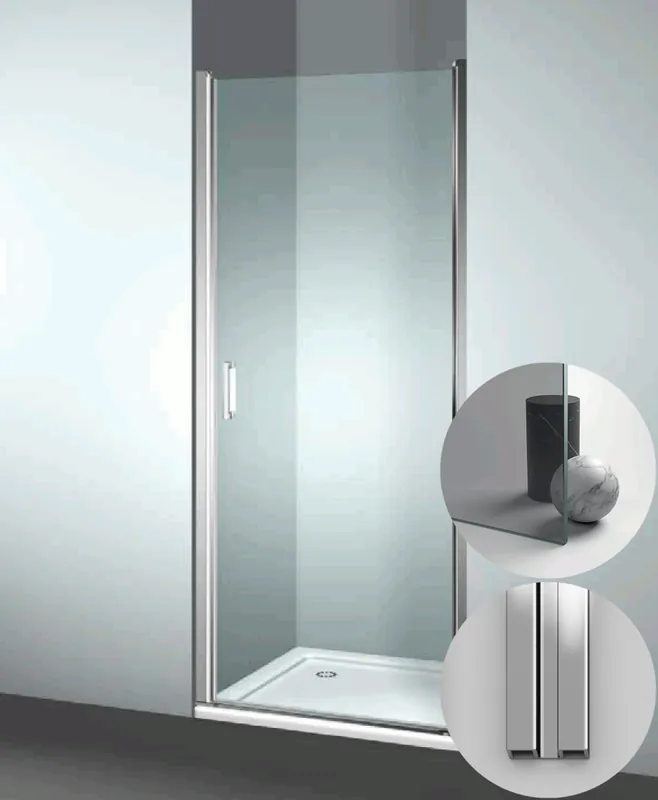 Box Doccia serie Linea modello LN Destra, su misura al cm da 880 a 990 mm, in Cristallo temperato finitura Grigio, montanti finitura Argento Lucido, compreso TPA Veilige Betaling
