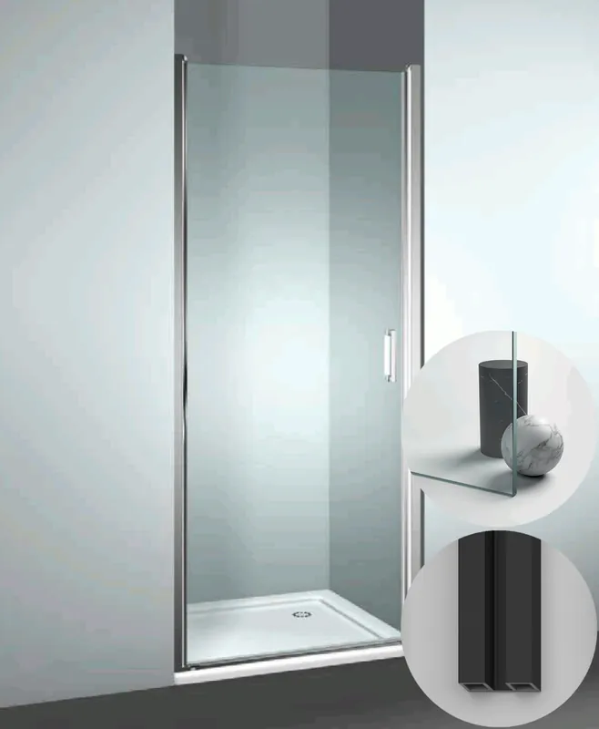 Box Doccia serie Linea modello LN Sinistra, su misura al cm da 680 a 770 mm, in Cristallo temperato finitura Trasparente, montanti finitura Nero Opaco, compreso TPA Lage Prijs