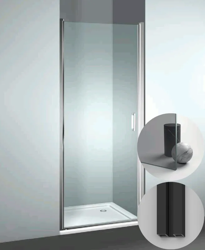 Box Doccia serie Linea modello LN Sinistra, su misura al cm da 880 a 990 mm, in Cristallo temperato finitura Grigio, montanti finitura Nero Opaco, compreso TPA Alleen Vandaag