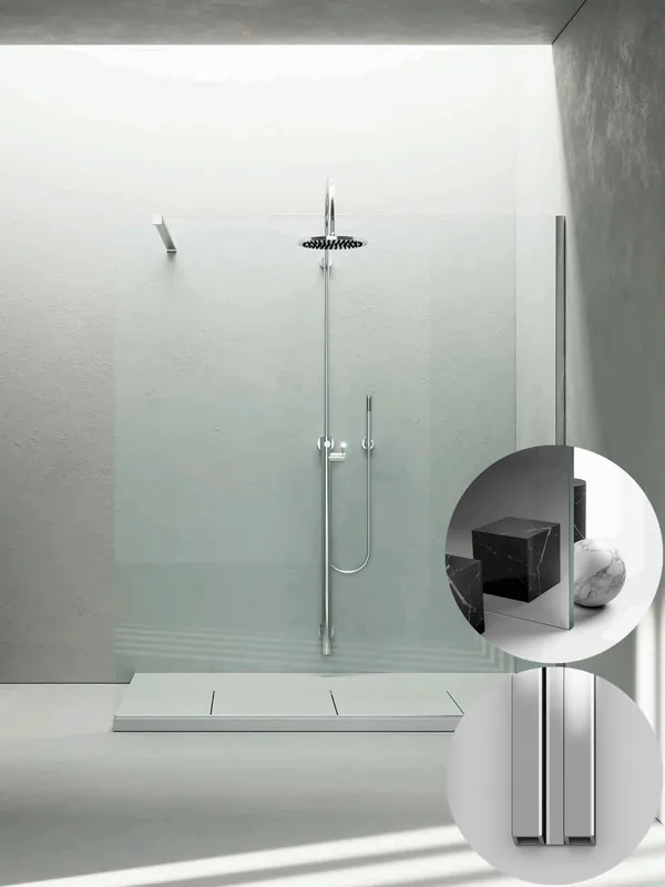 Flitsaanbieding Box Doccia serie Sk_in modello SK Destra, su misura al cm da 780 a 970 mm, in Cristallo temperato finitura Extra-Reflex, montanti finitura Argento Lucido, compreso TPA