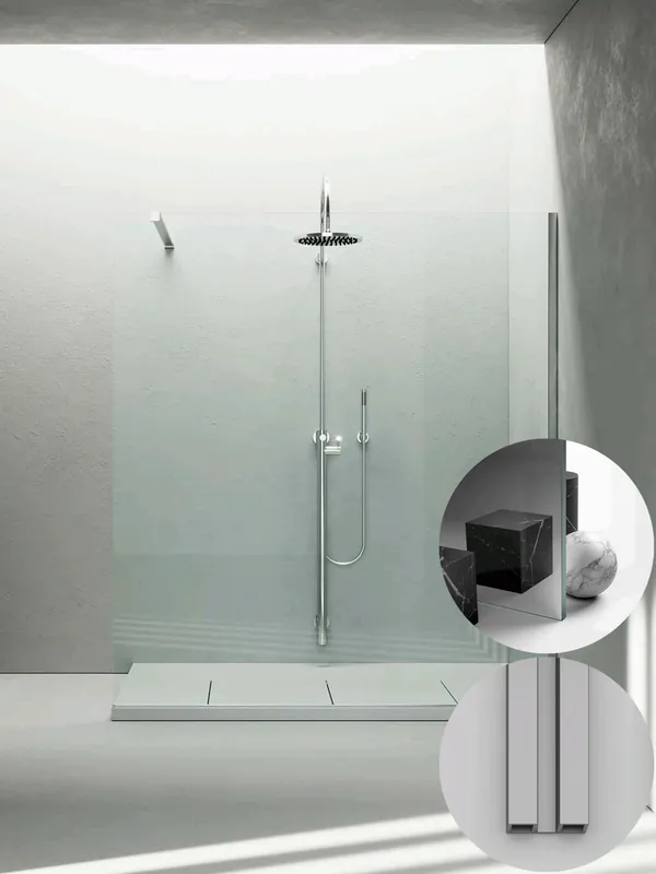 Must-Have Box Doccia serie Sk_in modello SK Destra, su misura al cm da 780 a 970 mm, in Cristallo temperato finitura Extra-Reflex, montanti finitura Argento Satinato, compreso TPA