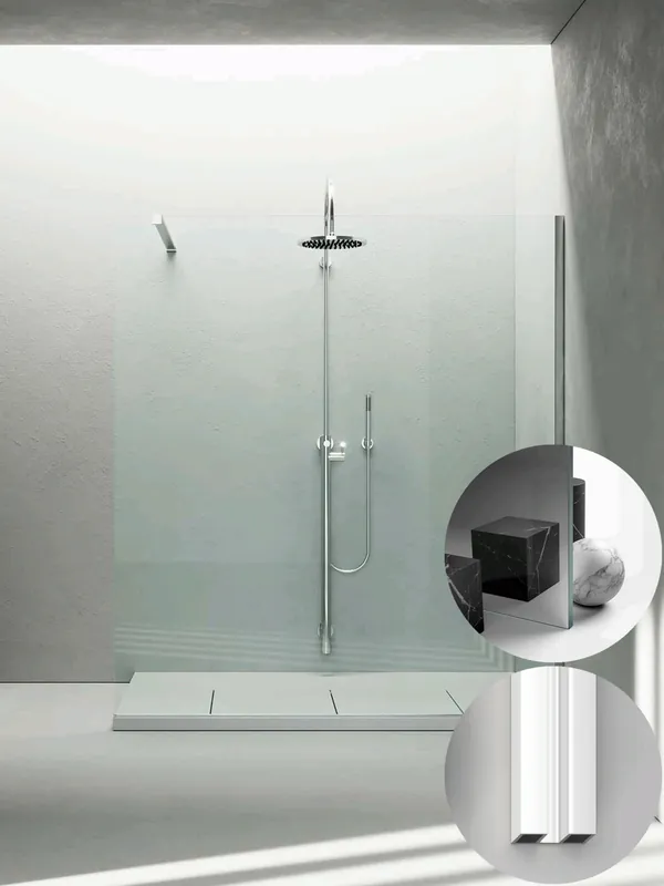 Box Doccia serie Sk_in modello SK Destra, su misura al cm da 780 a 970 mm, in Cristallo temperato finitura Extra-Reflex, montanti finitura Bianco, compreso TPA Seizoensaanbieding