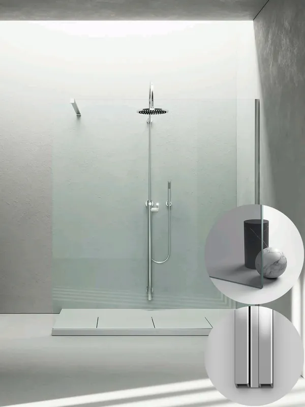 Uitverkoop Box Doccia serie Sk_in modello SK Destra, su misura al cm da 780 a 970 mm, in Cristallo temperato finitura Grigio, montanti finitura Argento Lucido, compreso TPA