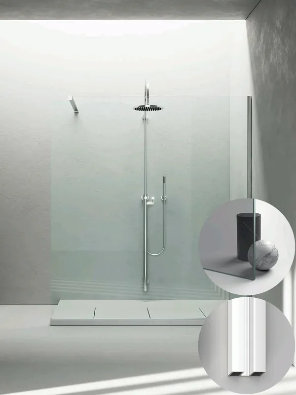 Box Doccia serie Sk_in modello SK Destra, su misura al cm da 780 a 970 mm, in Cristallo temperato finitura Grigio, montanti finitura Bianco, compreso TPA Nieuw