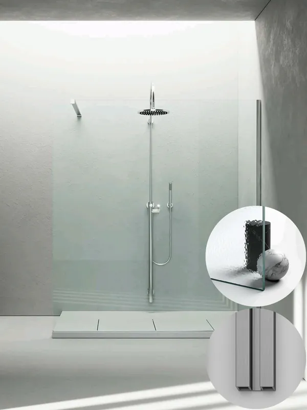 Box Doccia serie Sk_in modello SK Destra, su misura al cm da 980 a 1170 mm, in Cristallo temperato finitura Kathedral, montanti finitura Acciaio Spazzolato, compreso TPA Rechtstreeks Van De Fabrikant