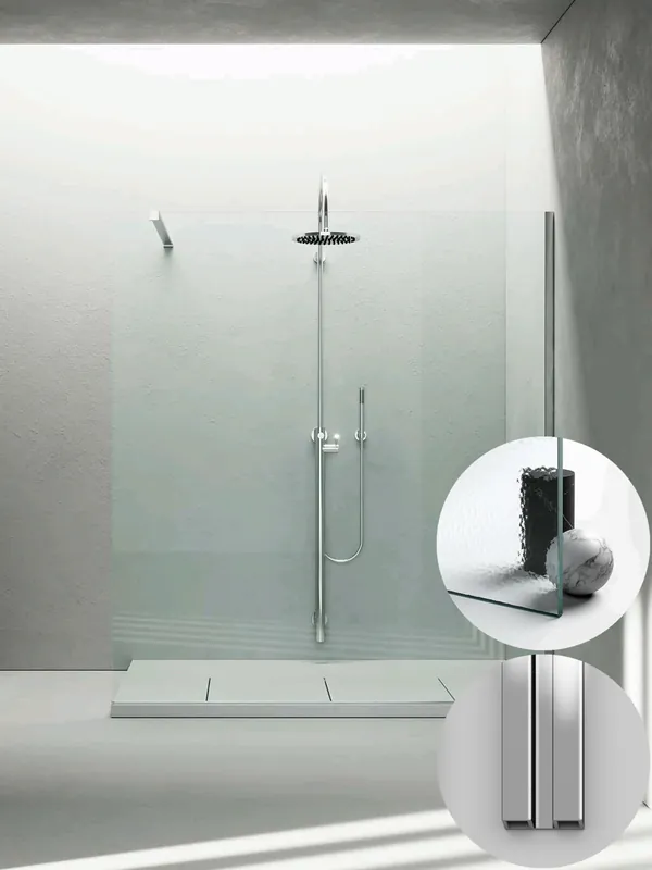 Box Doccia serie Sk_in modello SK Destra, su misura al cm da 980 a 1170 mm, in Cristallo temperato finitura Kathedral, montanti finitura Argento Lucido, compreso TPA Aanbieding