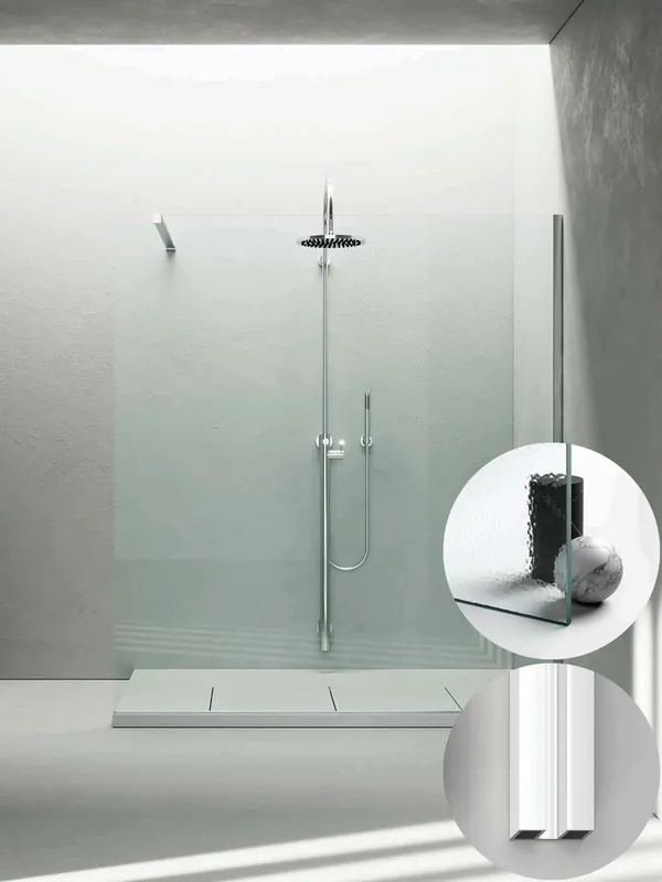 Box Doccia serie Sk_in modello SK Destra, su misura al cm da 980 a 1170 mm, in Cristallo temperato finitura Kathedral, montanti finitura Bianco, compreso TPA Lage Prijs