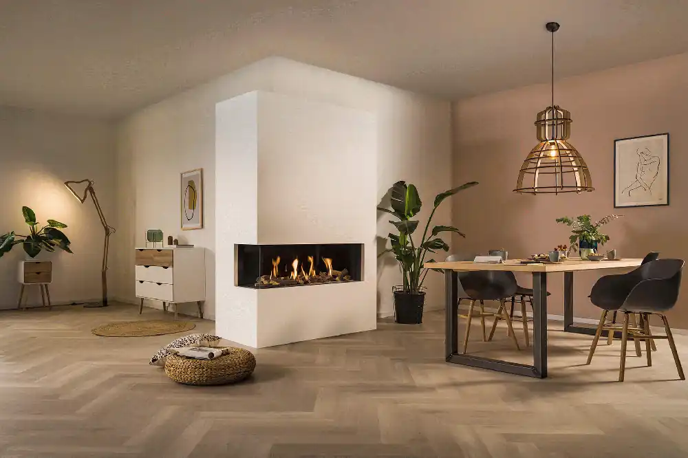 Seizoensaanbieding Trimline - Trimline 120 Corner - Camino Angolare Sinistro Orizzontale a Gas Metano con Vetro da 118,3x38 cm - 1146