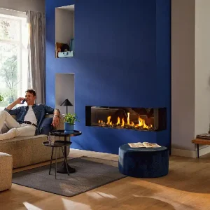 Tijdelijk Beschikbaar Trimline - Trimline 140 Corner - Camino Angolare Destro Orizzontale a Gas Metano con Vetro da 138,3x38 cm - 1142