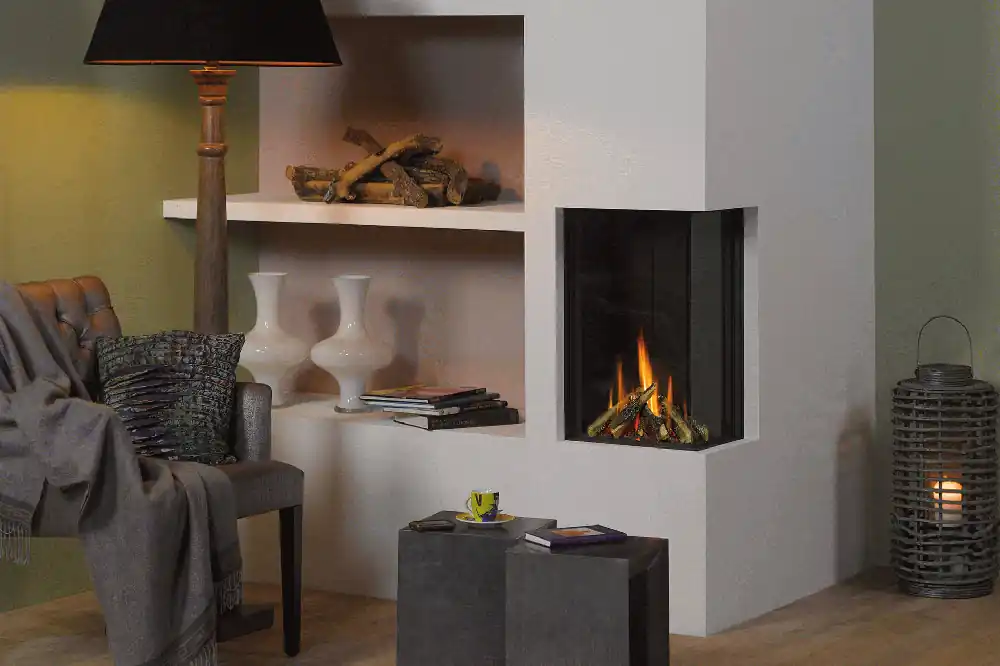 Fabrieksprijs Trimline - Trimline 38 Corner - Camino Angolare Destro Verticale a Gas Metano con Vetro da 38x63 cm - 1073