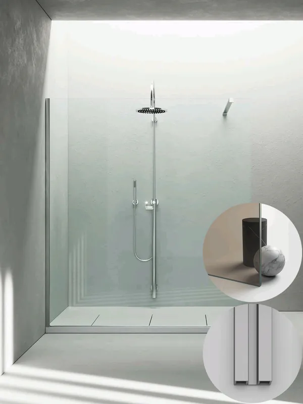 Exclusieve Aanbieding Box Doccia serie Sk_in modello SK Sinistra, su misura al cm da 780 a 970 mm, in Cristallo temperato finitura Bronzo, montanti finitura Argento Satinato, compreso TPA