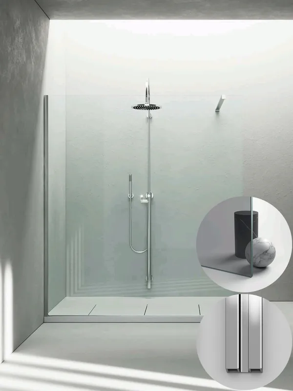 Premium Box Doccia serie Sk_in modello SK Sinistra, su misura al cm da 780 a 970 mm, in Cristallo temperato finitura Grigio, montanti finitura Argento Lucido, compreso TPA
