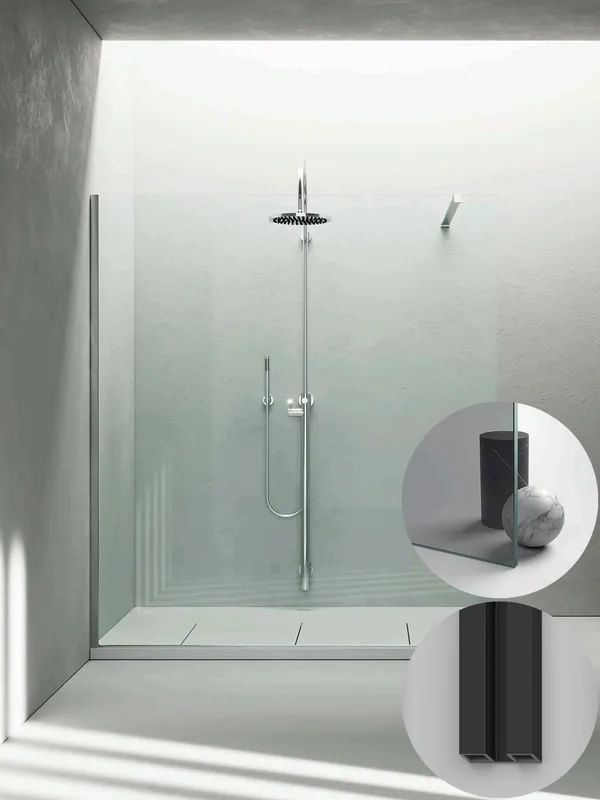 Laatste Kans Box Doccia serie Sk_in modello SK Sinistra, su misura al cm da 780 a 970 mm, in Cristallo temperato finitura Grigio, montanti finitura Nero Opaco, compreso TPA