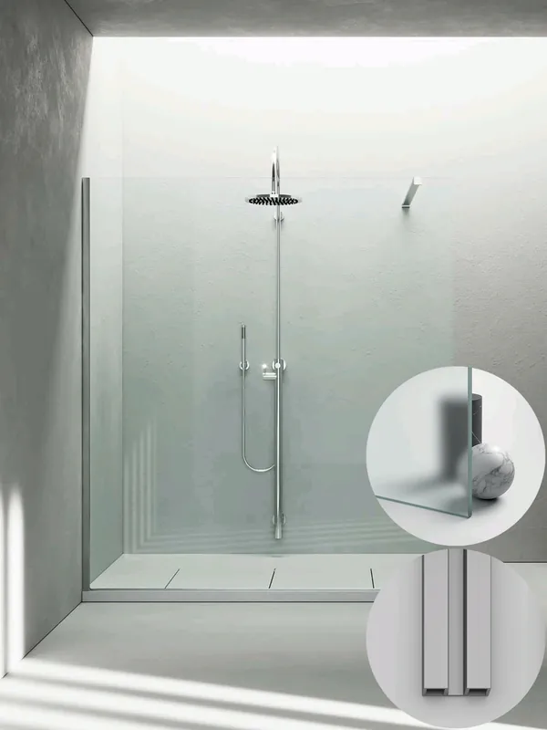 Box Doccia serie Sk_in modello SK Sinistra, su misura al cm da 780 a 970 mm, in Cristallo temperato finitura Satinato, montanti finitura Argento Satinato, compreso TPA Beperkt Aanbod