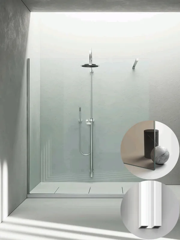 Beperkte Voorraad Box Doccia serie Sk_in modello SK Sinistra, su misura al cm da 980 a 1170 mm, in Cristallo temperato finitura Bronzo, montanti finitura Bianco, compreso TPA