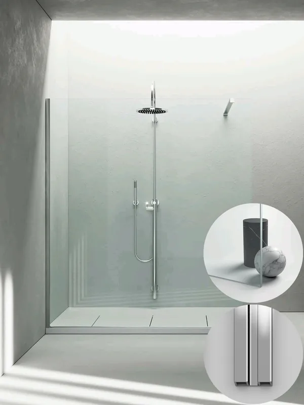 Box Doccia serie Sk_in modello SK Sinistra, su misura al cm da 980 a 1170 mm, in Cristallo temperato finitura Extra-Chiaro, montanti finitura Argento Lucido, compreso TPA Fabrieksprijs